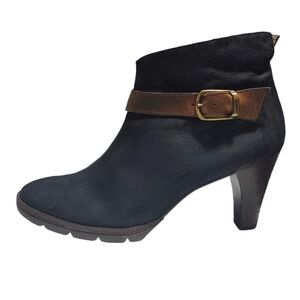 Paul Green Black Leather Stacked High Heel Ankle Booties Women's Size 7.5